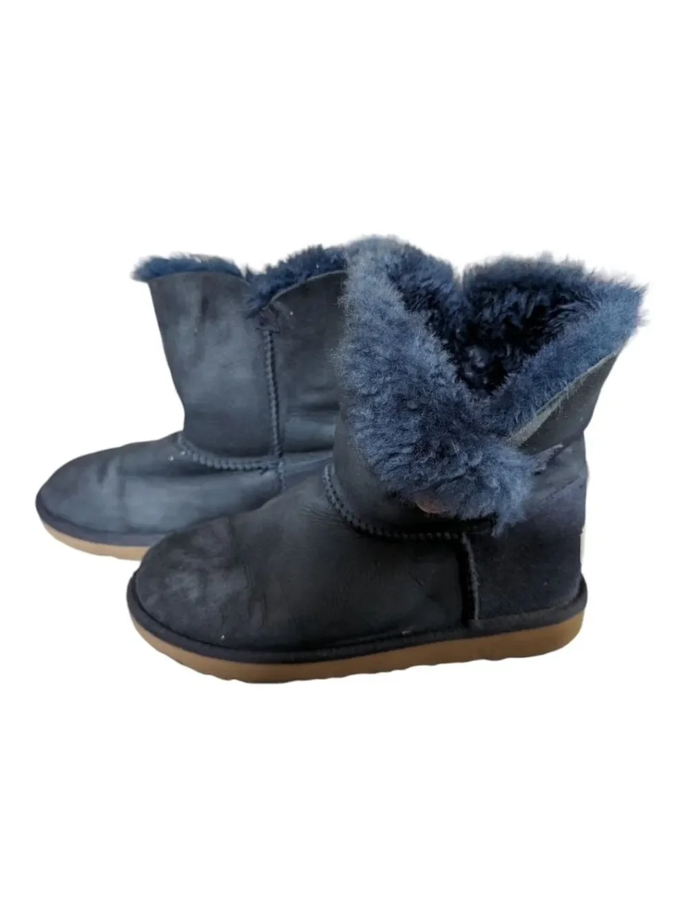 UGG Girl's Bailey Button Navy Blue Suede Sheepskin Lined Ankle Boots